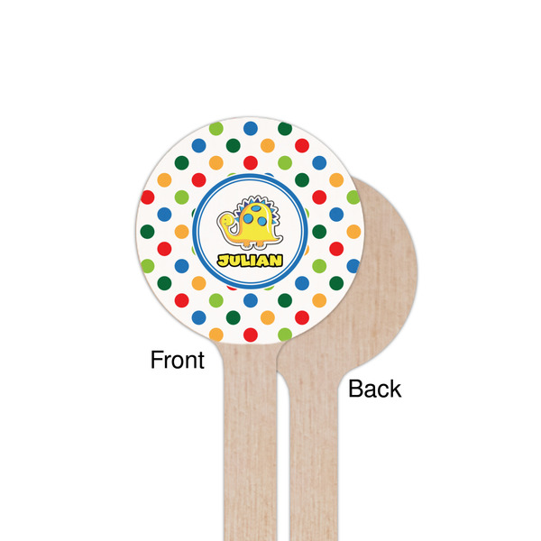 Dots & Dinosaur Wooden 7.5" Stir Stick - Round - Single Sided - Front & Back