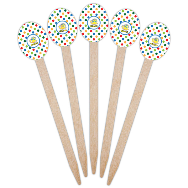 Dots & Dinosaur Wooden Food Pick - Oval - Fan View