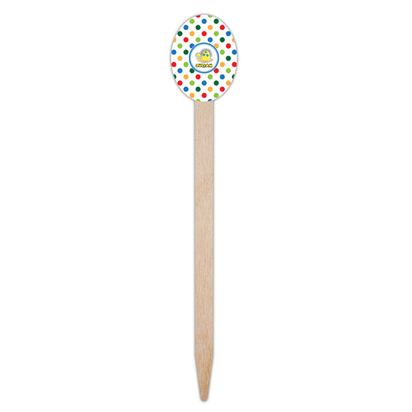 Dots & Dinosaur Wooden Food Pick - Oval - Single Pick