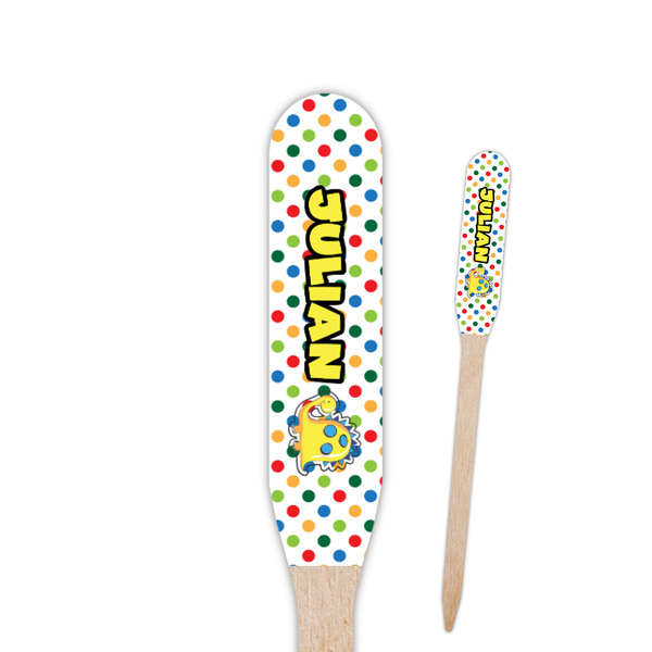 Custom Dots & Dinosaur Paddle Wooden Food Picks - Double Sided (Personalized)