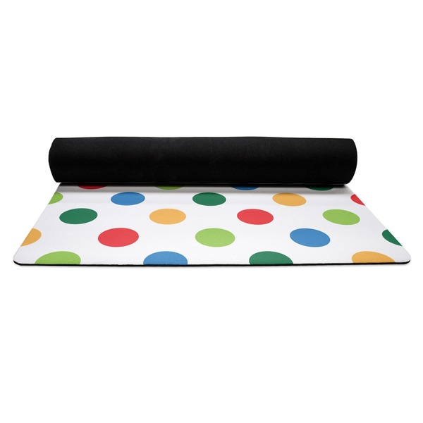 Dots & Dinosaur Yoga Mat Rolled up Black Rubber Backing