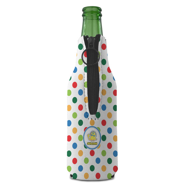 Dots & Dinosaur Zipper Bottle Cooler - BACK (bottle)