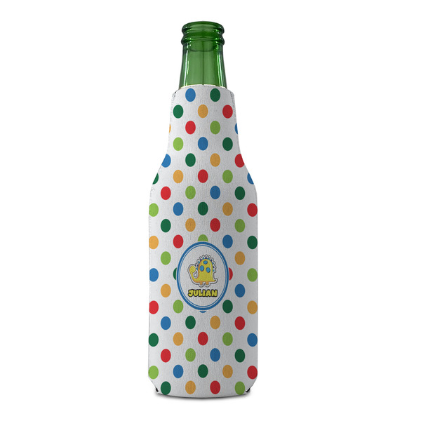 Dots & Dinosaur Zipper Bottle Cooler - FRONT (bottle)