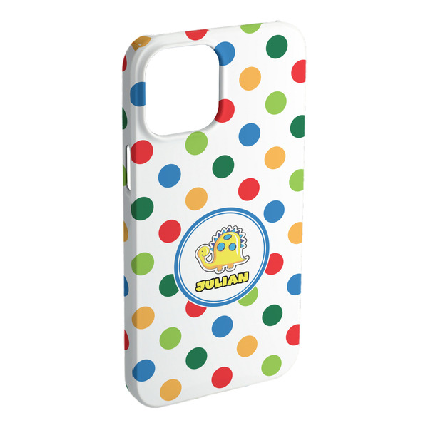 Custom Dots & Dinosaur iPhone Case - Plastic - iPhone 15 Plus (Personalized)