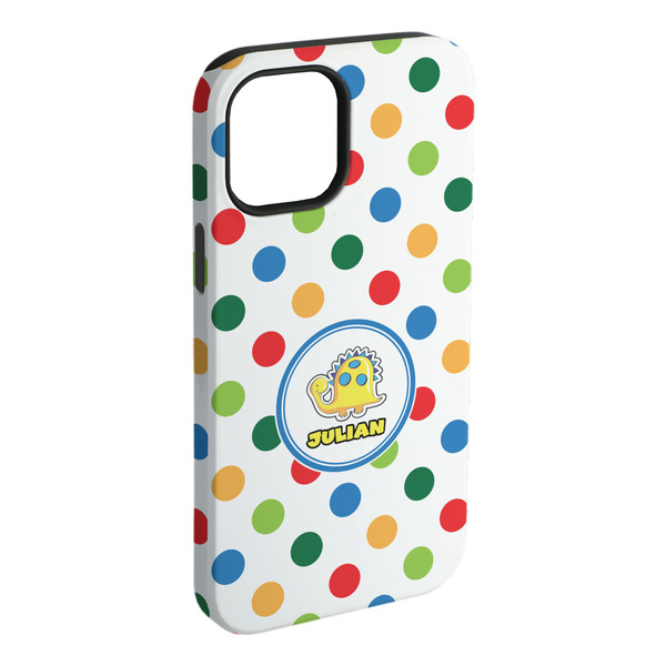 Custom Dots & Dinosaur iPhone Case - Rubber Lined - iPhone 15 Plus (Personalized)