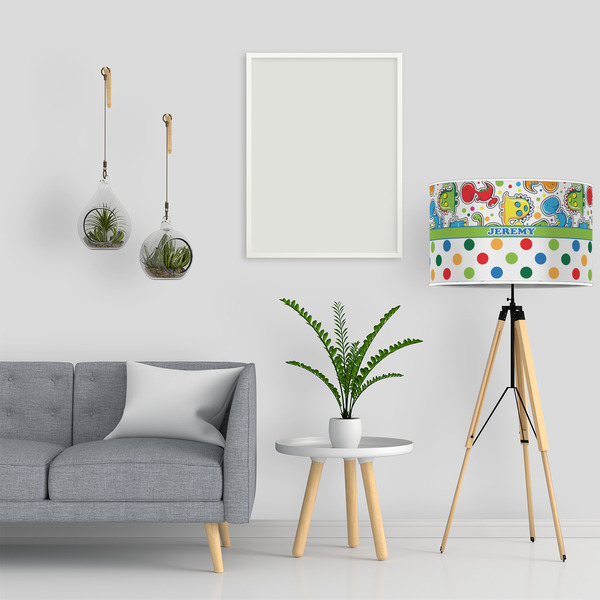 Dinosaur Print & Dots 12" Drum Lampshade - LIFESTYLE