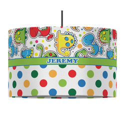 Dinosaur Print & Dots 12" Drum Pendant Lamp - Fabric (Personalized)