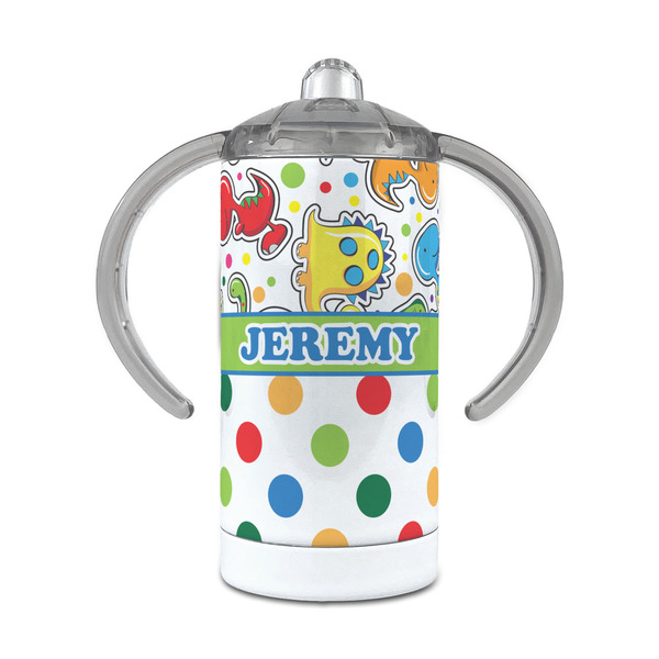 Custom Dinosaur Print & Dots 12 oz Stainless Steel Sippy Cup (Personalized)