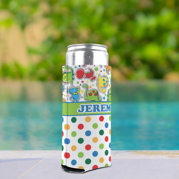 Dinosaur Print & Dots Can Cooler - Tall 12oz - In Context