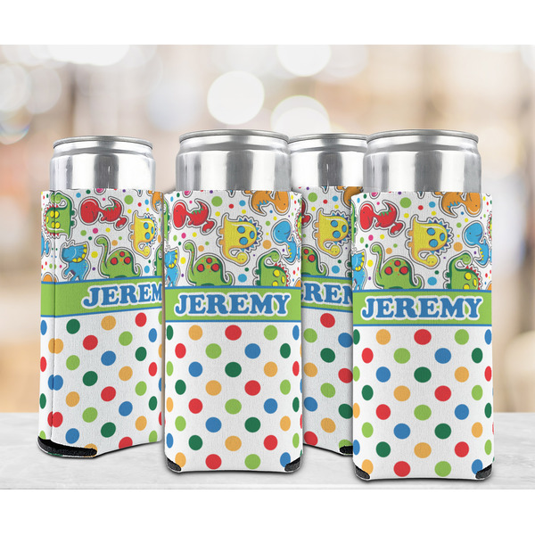 Dinosaur Print & Dots 12oz Tall Can Sleeve - Set of 4 - LIFESTYLE