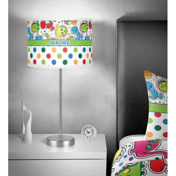 Dinosaur Print & Dots 13 inch drum lamp shade - in room