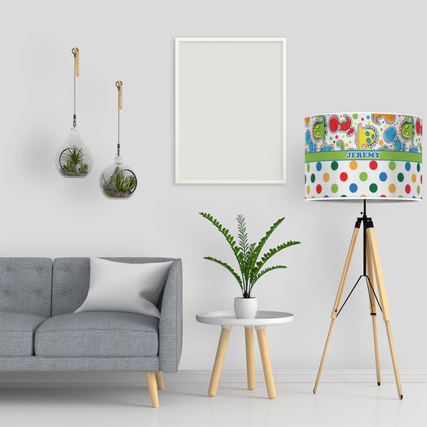 Dinosaur Print & Dots 16" Drum Lampshade - LIFESTYLE