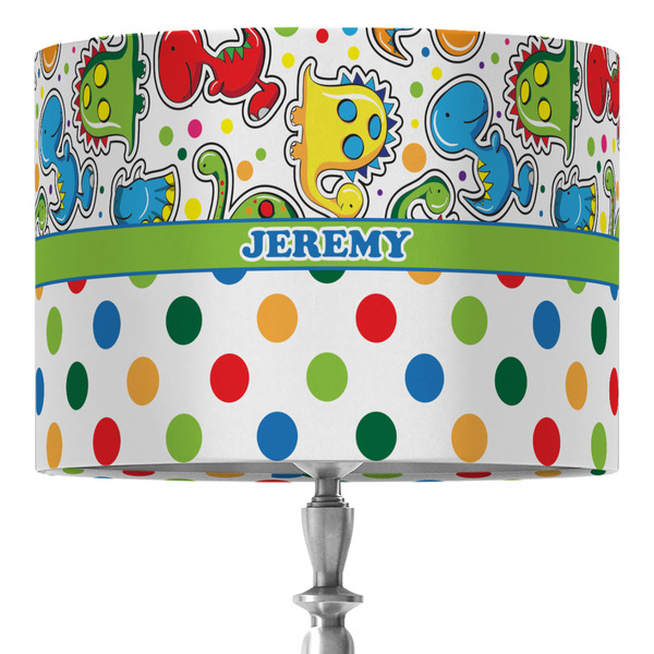 Custom Dinosaur Print & Dots 16" Drum Lamp Shade - Fabric (Personalized)