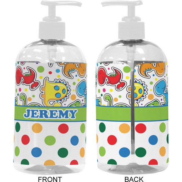 Dinosaur Print & Dots 16 oz Plastic Liquid Dispenser- Approval- White