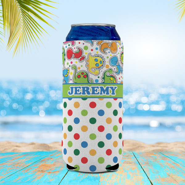 Dinosaur Print & Dots 16oz Can Sleeve - LIFESTYLE