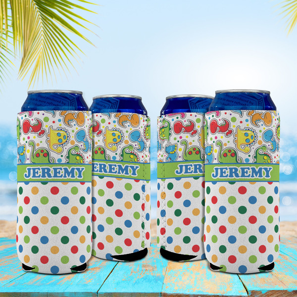 Dinosaur Print & Dots 16oz Can Sleeve - Set of 4 - LIFESTYLE