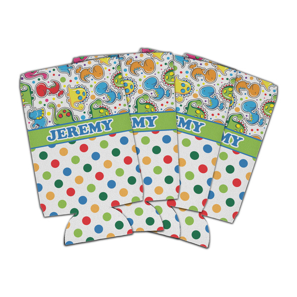 Custom Dinosaur Print & Dots Can Cooler (16 oz) - Set of 4 (Personalized)