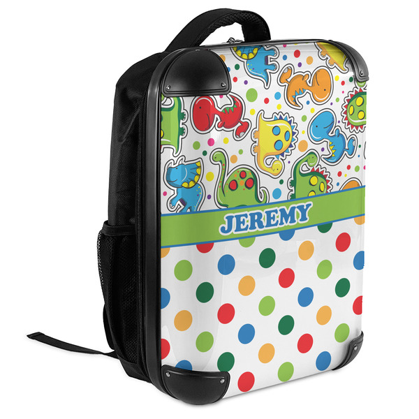 Dinosaur Print & Dots 18" Hard Shell Backpacks - ANGLED VIEW