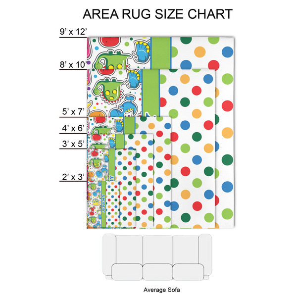 Dinosaur Print & Dots 2'x3' Indoor Area Rugs - Size Chart