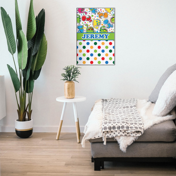 Dinosaur Print & Dots 20x30 Wood Print - In Context