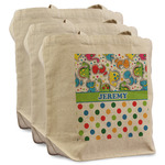 Dinosaur Print & Dots Reusable Cotton Grocery Bags - Set of 3 (Personalized)