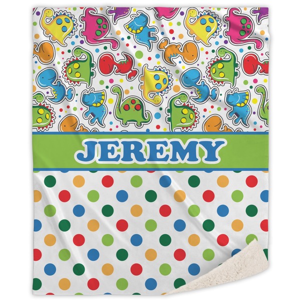 Custom Dinosaur Print & Dots Sherpa Throw Blanket (Personalized)
