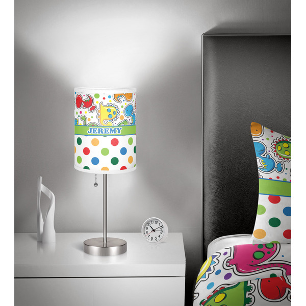 Dinosaur Print & Dots 7 inch drum lamp shade - in room