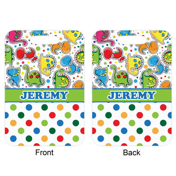 Dinosaur Print & Dots Aluminum Luggage Tag (Front + Back)