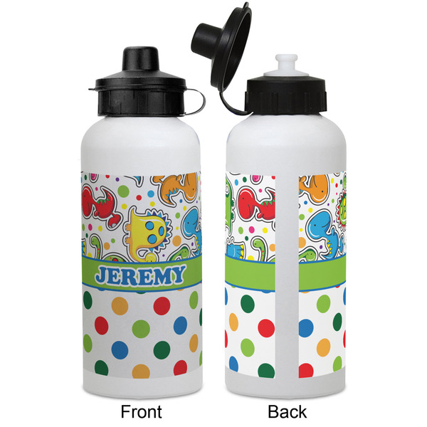 Dinosaur Print & Dots Aluminum Water Bottle - White APPROVAL