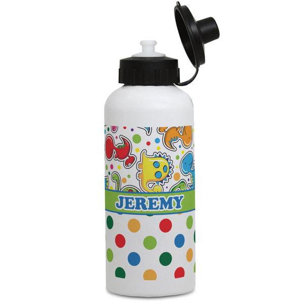 Custom Dinosaur Print & Dots Water Bottles - Aluminum - 20 oz - White (Personalized)