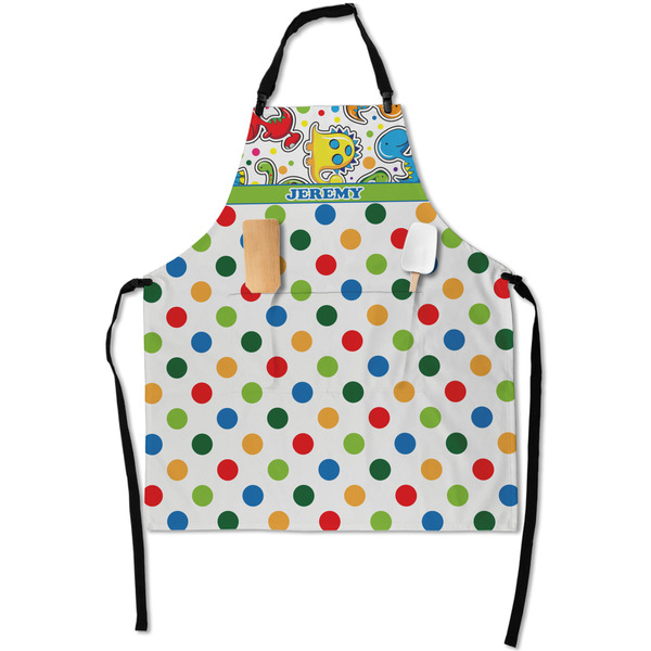 Custom Dinosaur Print & Dots Apron With Pockets w/ Name or Text