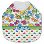 Dinosaur Print & Dots Jersey Knit Baby Bib w/ Name or Text