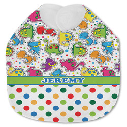Dinosaur Print & Dots Jersey Knit Baby Bib w/ Name or Text
