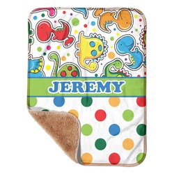 Dinosaur Print & Dots Sherpa Baby Blanket - 30" x 40" w/ Name or Text