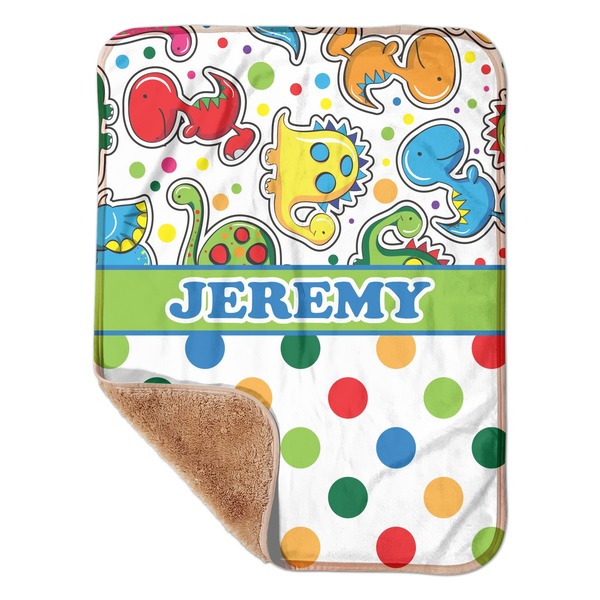 Custom Dinosaur Print & Dots Sherpa Baby Blanket - 30" x 40" w/ Name or Text