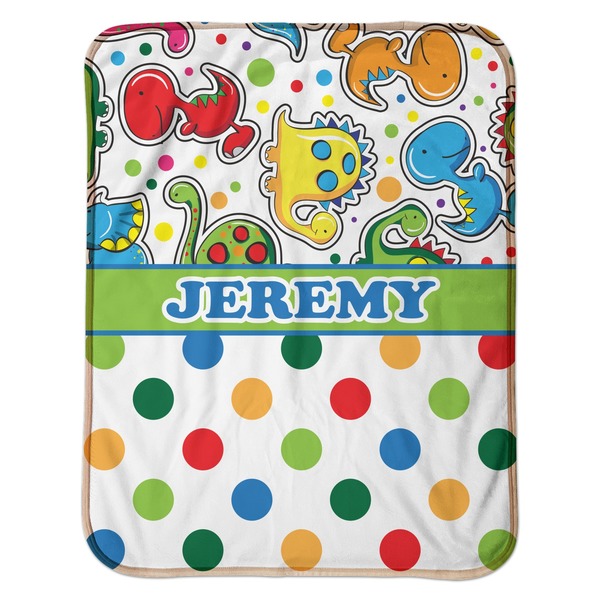 Dinosaur Print & Dots Baby Sherpa Blanket - Flat