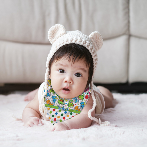 Dinosaur Print & Dots Bandana Bib - (Lifestyle 2 girl)