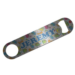 Dinosaur Print & Dots Bar Bottle Opener - Silver w/ Name or Text