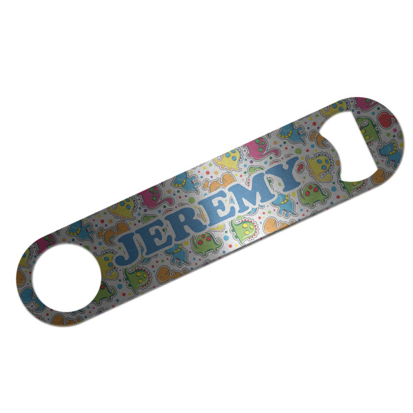 Dinosaur Print & Dots Bar Opener - Silver - Front
