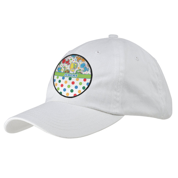 Custom Dinosaur Print & Dots Baseball Cap - White (Personalized)