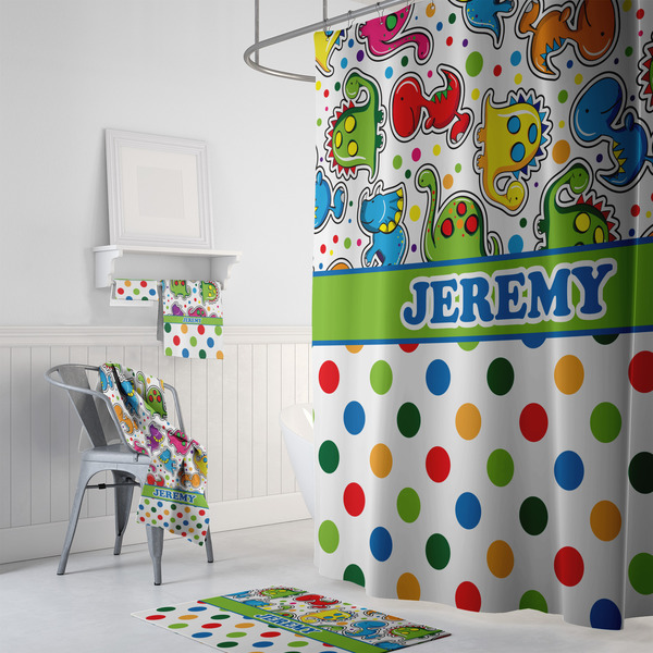 Dinosaur Print & Dots Bath Towel Sets - 3-piece - In Context