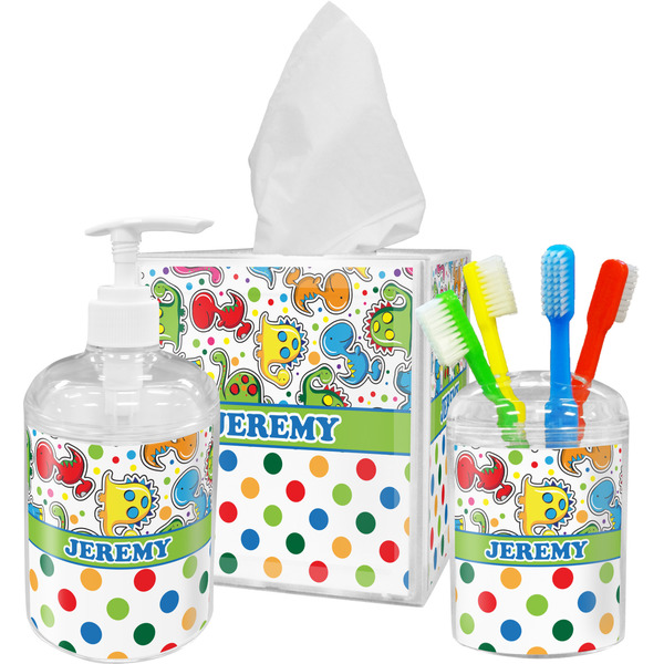 Dinosaur Print & Dots Bathroom Accessories Set (Personalized)