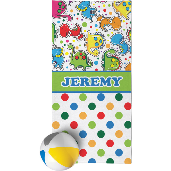 Custom Dinosaur Print & Dots Beach Towel (Personalized)