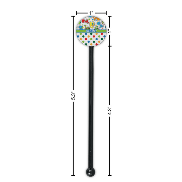 Dinosaur Print & Dots Black Plastic 5.5" Stir Stick - Round - Dimensions