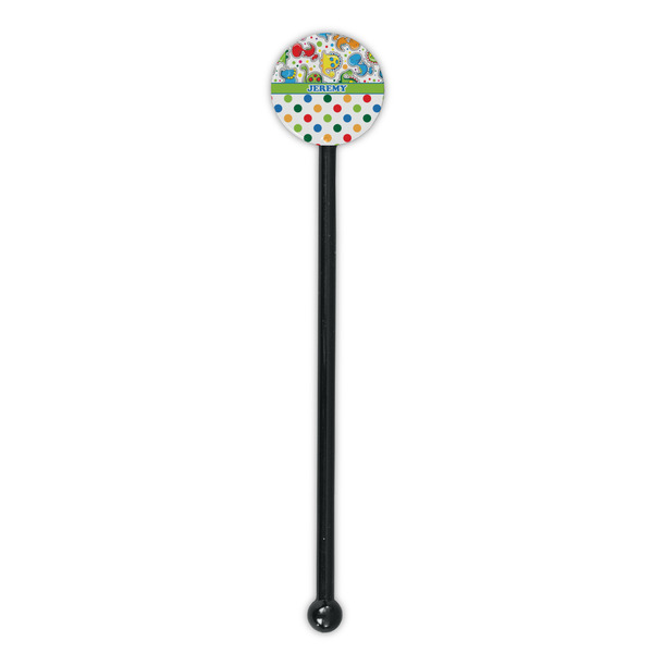 Dinosaur Print & Dots Black Plastic 5.5" Stir Stick - Round - Single Stick