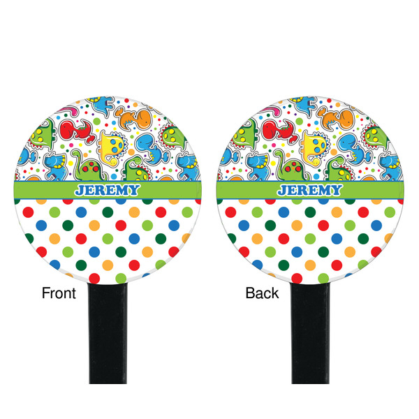 Dinosaur Print & Dots Black Plastic 7" Stir Stick - Double Sided - Round - Front & Back