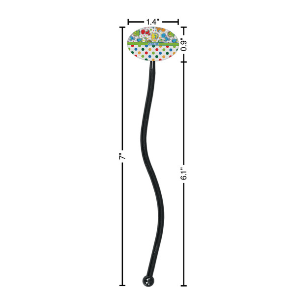 Dinosaur Print & Dots Black Plastic 7" Stir Stick - Oval - Dimensions