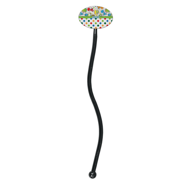 Dinosaur Print & Dots Black Plastic 7" Stir Stick - Oval - Single Stick