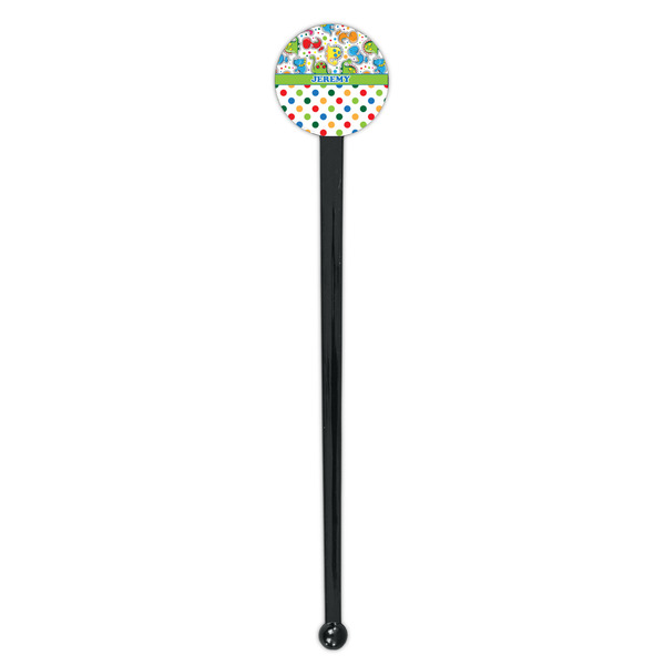 Dinosaur Print & Dots Black Plastic 7" Stir Stick - Round - Single Stick