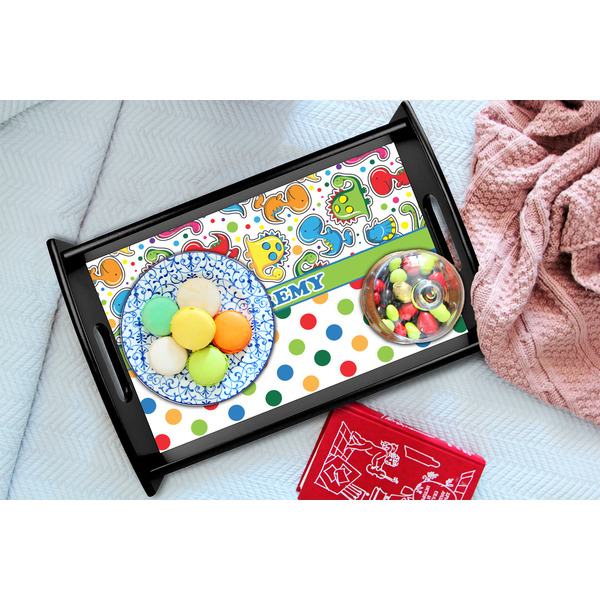 Dinosaur Print & Dots Black Tray - Lifestyle (UPDATED)